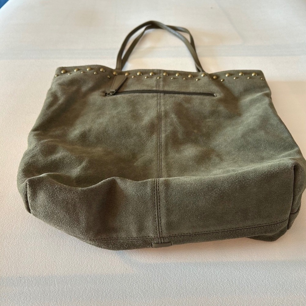 CHI Suede Tote Bag Large Olive Green Studded Boho Slouchy Shoulder Bag Handbag - Picture 4 of 11